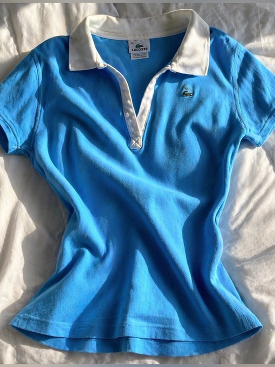 Lacoste Tops - Lacoste Fitted classic Polo Shirt Blue White Trim Slim Fit Women’s Size Medium
